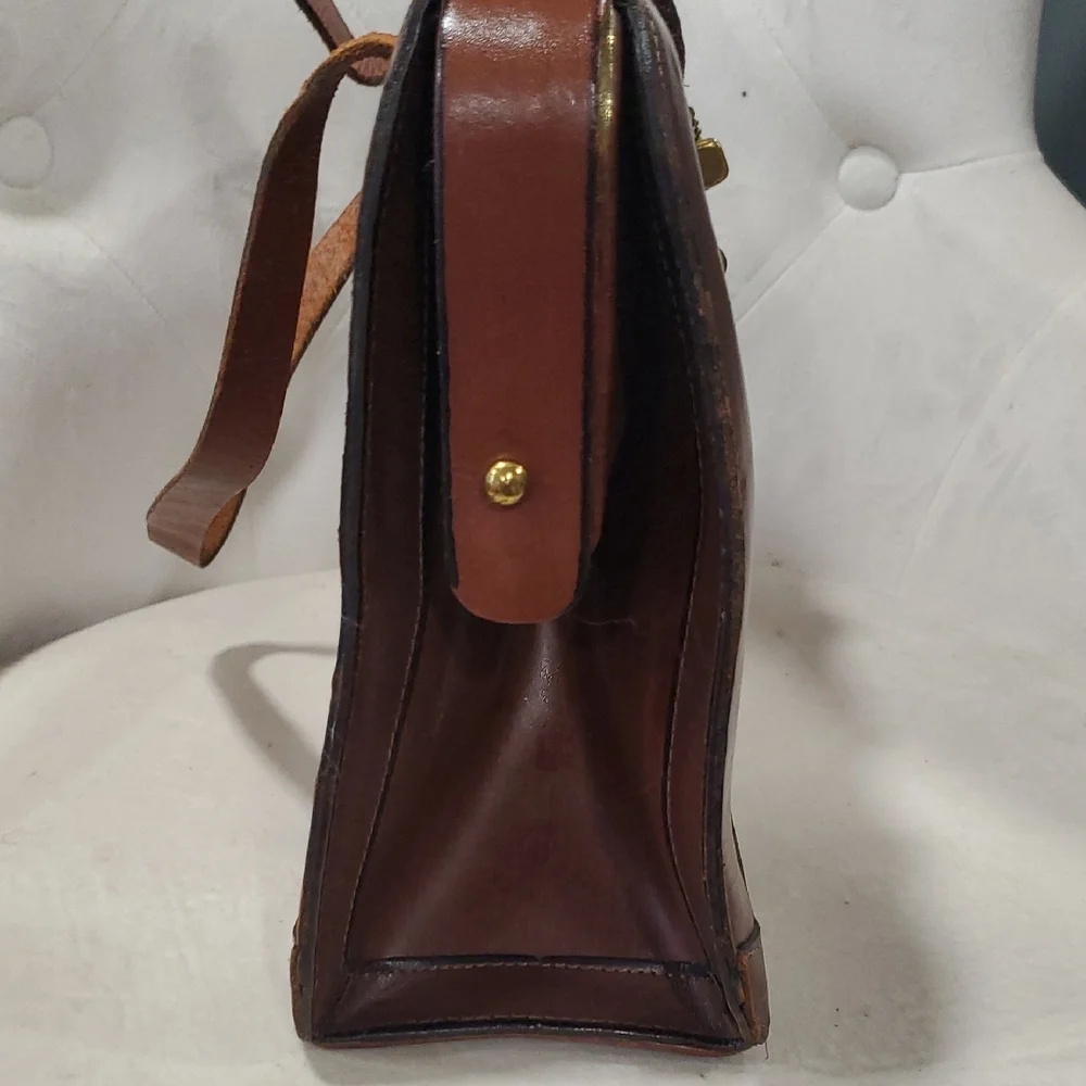 Vtg Burlington Elegant Leather Patchwork  Satchel Bag - Picture 13 of 17